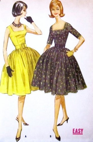 60s BEAUTIFUL Cocktail Party Dress Pattern McCALLS 5729 Square Neckline  Full Skirt With Attached Petticoat 1960 Miss America Style Easy To Sew Bust  31