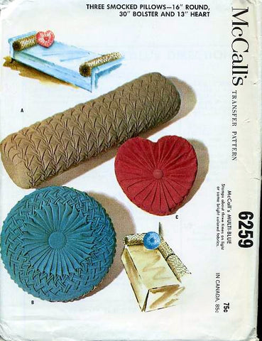 McCalls 6259 Vintage SMOCKED Pillows Cushion Covers Pattern HEART,ROUND,BOLSTER Vintage Craft Smocking Sewing Pattern UNCUT