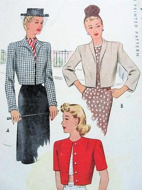 40s Set of Cropped Jackets Boleros Pattern McCALL 6458 Three style Versions Vintage Sewing Pattern