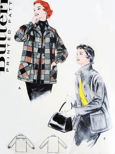 1950s Man Tailored Boxy Jacket with Patch Pockets BUTTERICK 7044 Car Coat Jacket, Bust 36 Vintage Sewing Pattern