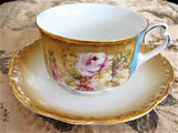 BEAUTIFUL Victorian Teacup and Saucer Lush Pink Roses Cabinet Cup and Saucer Tea Time China Collectible Antique Teacups