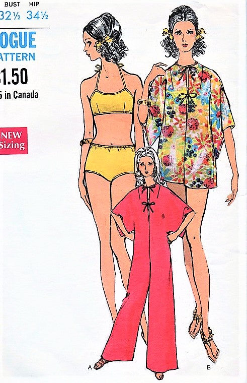 MOD Pantdress Beach Coverup and Swim Suit Pattern VOGUE 7336 Two Pc Ba – A  Vintage shop