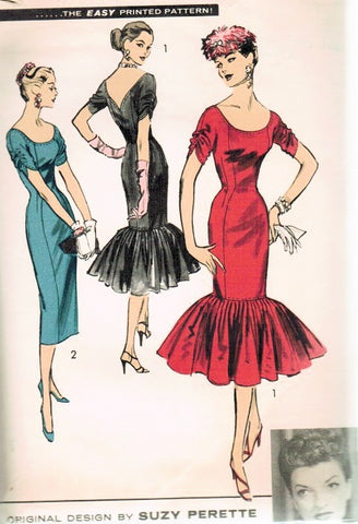 STUNNING 1950s Advance 7942 Evening Cocktail Party Dress MERMAID Flounce Designer Suzy Perette Bust 30 Vintage Sewing Pattern