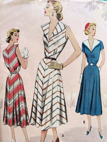 1950s CLASSY Summer Dress Pattern MCCALL 8484 Flattering Wide Collar, Flared Bias Cut Skirt, Bust 32 Vintage Sewing Pattern