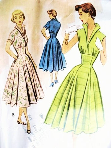 50s McCALLS 8835 Dress Pattern ROCKABILLY High Waist Fitted Midriff Dress ,Stand Up Wing Collar, Full Skirt Bust 31 Vintage Sewing Pattern