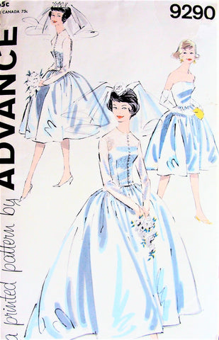 60s LOVELY Audrey Style Wedding Bridal Dress Pattern ADVANCE 9290 Strapless Bridal Gown, Jacket, Bridesmaids Dress Bust 32 Vintage Sewing Pattern