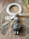 Adorable Vintage Baby  RATTLE and TEETHING RING,Silver Baby Rattle, Figural Baby Rattle, Made in England, Collectible Baby Rattles Teethers