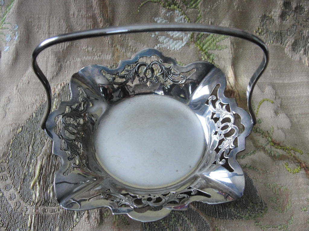 lovely Vintage SILVER BASKET Candy Basket,Sweetmeats or Condiment Dish,Graceful Handle,Silver Open Work,Cottage Decor,Tea Time, Fine Dining Collectible Silver