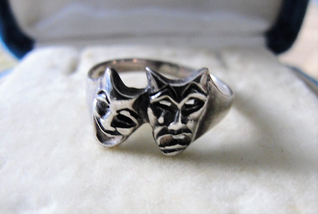 RARE Vintage Sterling Silver Ring,Theatre,Comedy and Tragedy Masks,Unique Ring, Art Deco,Silver Rings, Collectible Vintage Jewelry