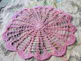 PRETTY Vintage Doily PINK Hand Crocheted Doily Farmhouse Decor, French Country Cottage,Unique Design Collectible Doilies