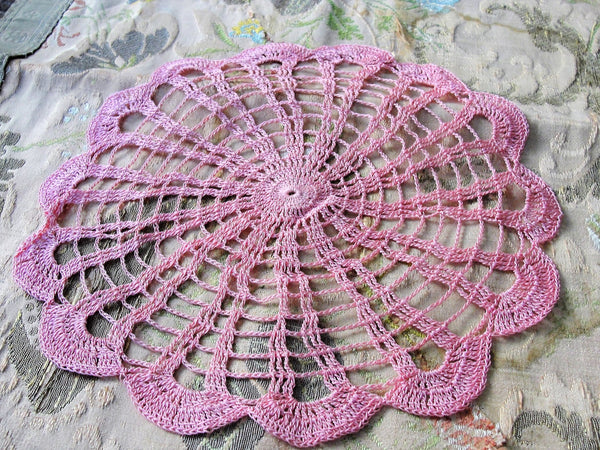 PRETTY Vintage Doily PINK Hand Crocheted Doily Farmhouse Decor, French ...