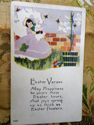 1920s CHARMING Easter Postcard, Cute Girl,Rabbit,Vintage Greeting Card, Eastertide,Antique Postcards, Collectible Postcards