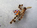 BEAUTIFUL Antique Brooch SAPHIRET Like and Topaz Stones Czech Art Glass Pin,Collectible Vintage Jewelry
