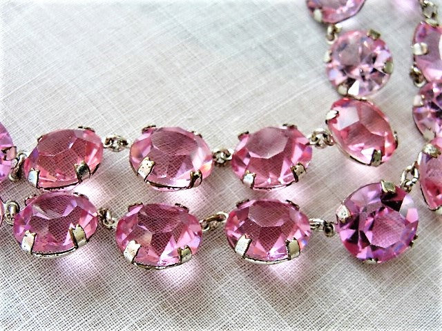 SPARKLING Pink Cut Crystal Bead Necklace,Gorgeous Glittering High Quality 1950s Crystal Double Strand Necklace,Day Evening or Bridal Jewelry