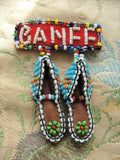 1950s Vintage Souvenir BANFF Beaded Moccasins Brooch Pin Canadian Rockies Native Indian Beadwork Colorful Brooch Beaded Jewelry Collectible