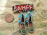 1950s Vintage Souvenir BANFF Beaded Moccasins Brooch Pin Canadian Rockies Native Indian Beadwork Colorful Brooch Beaded Jewelry Collectible