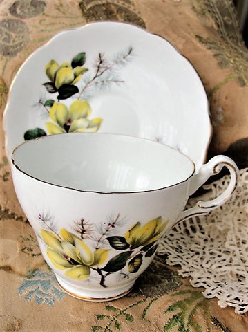 PRETTY Teacup and Saucer by REGENCY English Fine Bone China Vintage Yellow Flowers Cup and Saucer Collectible Teacups, Bridal Shower Gift
