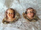 ENCHANTING Pair of Sweet WAX Little Angel Heads, Putti,Cherubs,Wall Decor,Christmas Decorations, Lovely Old European Wax Figures, Hand Painted , Collectible Wax Figures