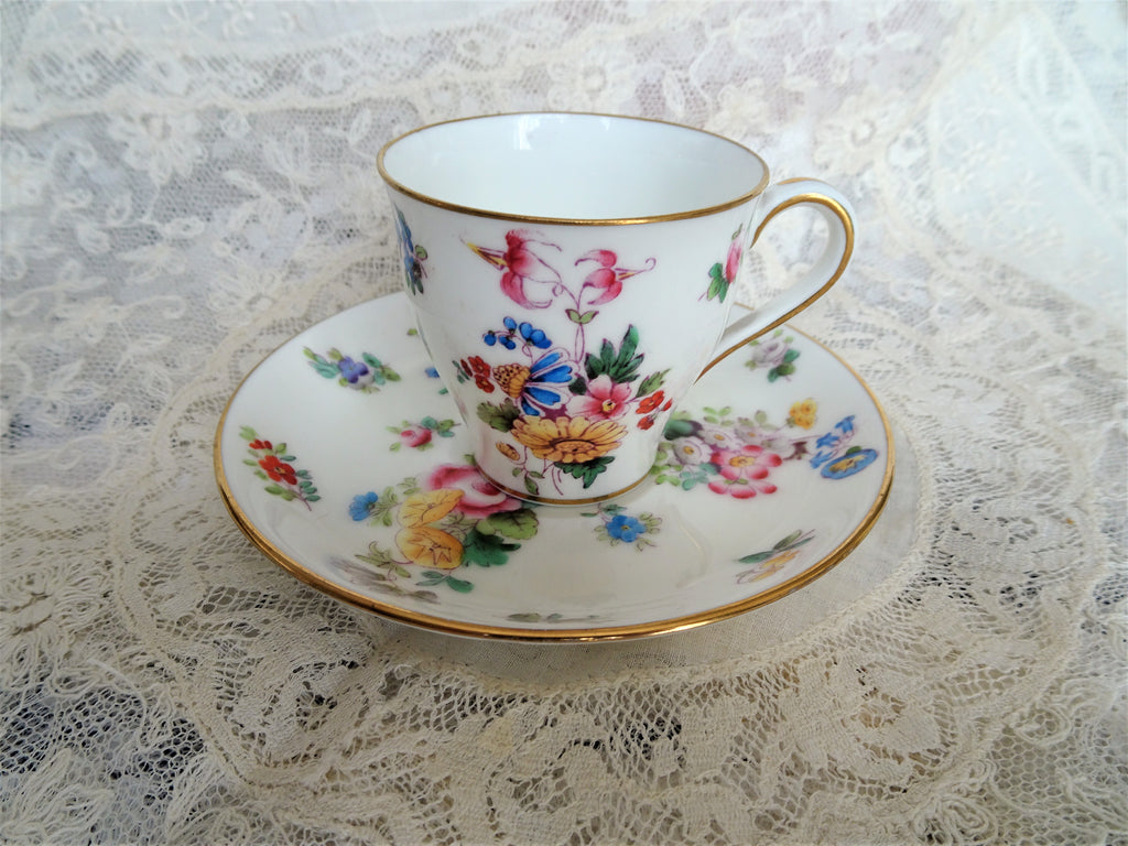 BEAUTIFUL Antique Demitasse Cup and Saucer, Mintons English Bone China, Made For BIRKS, Hand Painted and Enameled, Collectible Vintage Cups and Saucers