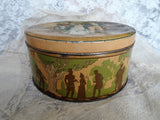 BEAUTIFUL Antique Huntley and Palmers English Biscuit Tin,Regency Pretty Girl and 2 Handsome Men, Collectible Antique Tins