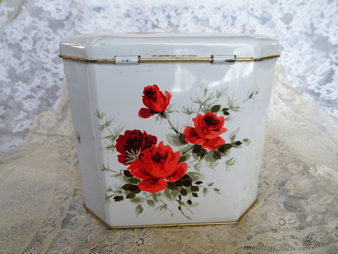 LOVELY Vintage English Biscuit or Candy Tin,Hinged Lid Canister