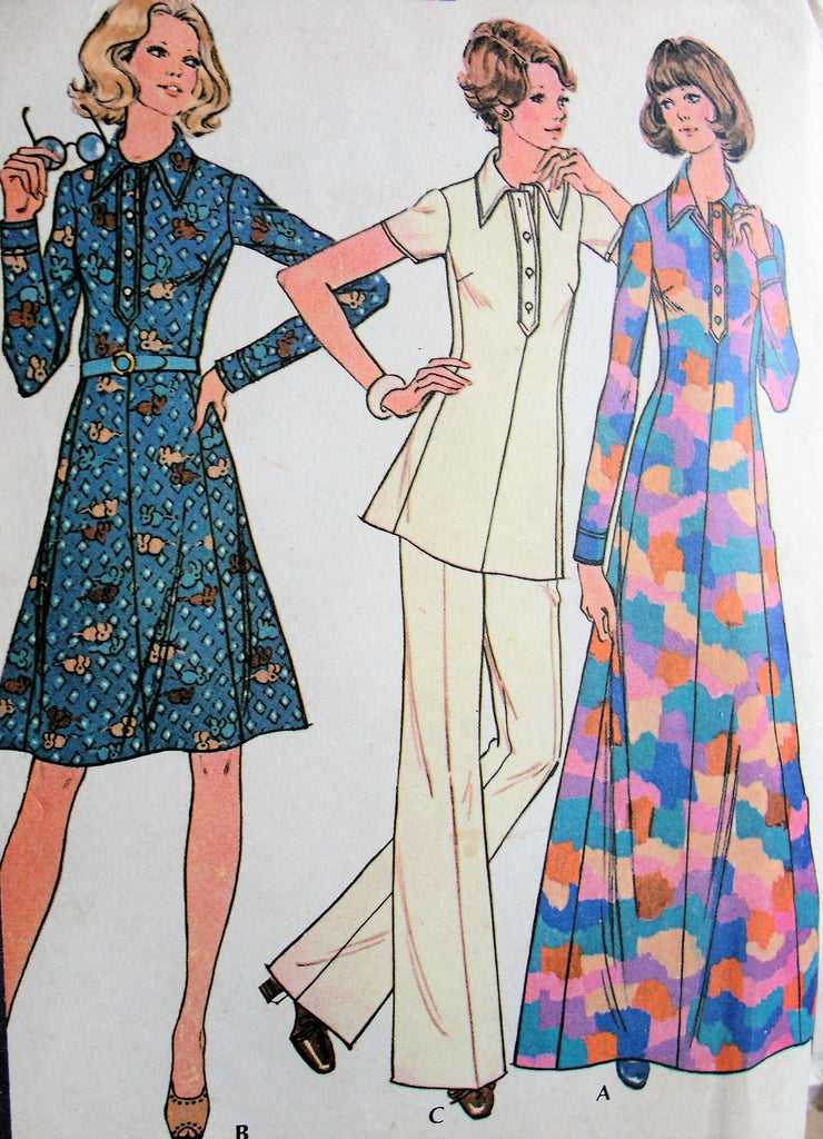 FAB Retro 70s Dress or Tunic and Pants Pattern McCALLS 3791 Regular or Maxi Evening Length Bust 36 Vintage Sewing Pattern