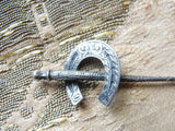 CLASSIC Victorian Equestrian Riding Stick Pin Ascot Lapel Tie Pin Riding Habit Engraved Horseshoe Use As Hatpin Sterling Silver Jewelry