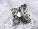 BEAUTIFUL Antique Silver Lace Like Detailed Filigree Butterfly Brooch Insect Pin Jewelry