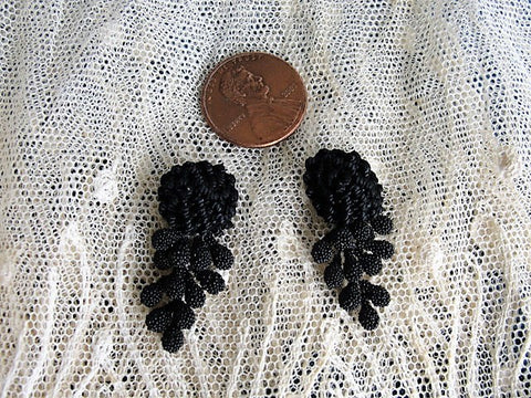 VICTORIAN Tiny Doll Size Appliques, Perfect For French Bru Bebe Dolls, Black Trim With Bobbles, Vintage Appliques,Collectible Trims