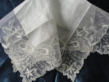 BEAUTIFUl Vintage 1950s BRIDAL WEDDING Handkerchief Irish Linen WIDE Lace Ribbons Hankie Special Bridal Hanky