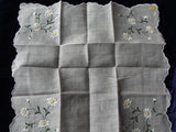 Lovely Vintage Hand Embroidered Swiss Hankie BRIDAL WEDDING HANDKERCHIEF Special Hanky Daisies Flowers Embroidery