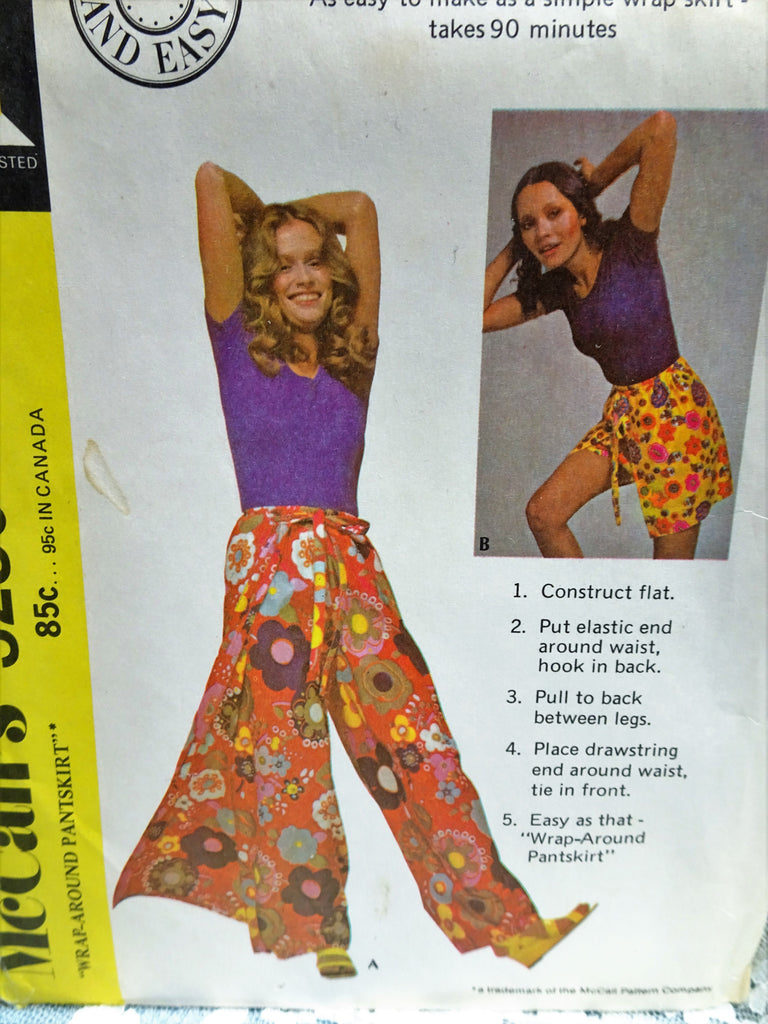 VINTAGE 70s McCalls 3230 UNCUT Boho Wrap Around Pantskirt Pants in Long or Short Lengths Quick n Easy Sewing Pattern