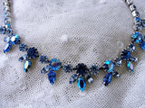 EXCEPTIONAL Elegant Signed SHERMAN Necklace Brilliant Peacock Blue Aurora Borealis Vintage 50s 60s Rhinestone Costume Jewelry