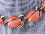 BEAUTIFUL 1950s Coral Luminous Thermoplastic and Gold Tone Metal Necklace Wear or Collect Vintage Costume Jewelry
