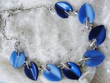STUNNING 1950s Signed Designer CORO Heart Shape Blue Moon Glow Thermoplastic and Silver Tone Metal Necklace Wear or Collect Vintage Costume Jewelry