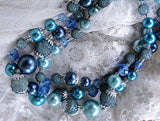Vintage 50s AMAZING Multi Strand Bead and Cut Crystal Necklace Cool Blues Day or Evening Quality Costume Jewelry