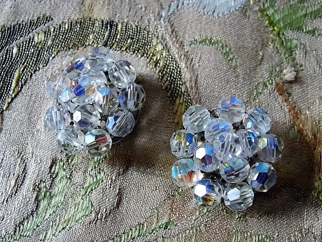 DAZZLING Vintage Austrian Swarovski Crystal Earrings Shimmering Aurora Borealis Cut Crystals Clip On Earrings Vintage Jewelry