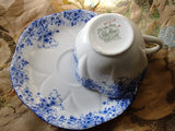BEAUTIFUL Antique Art Deco Shelley TeaCup and Saucer DAINTY BLUE Fluted Cup and Saucer Fine English Bone China