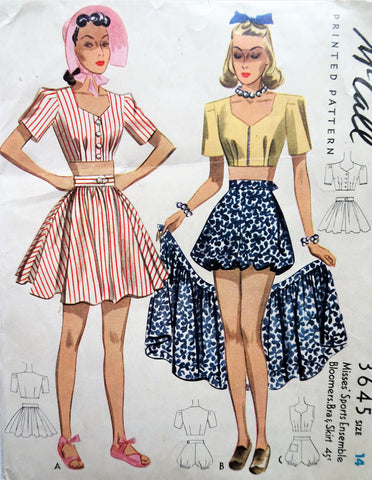 Vintage Sewing Pattern 1940s Pauline Matching Bra and Tap Panties