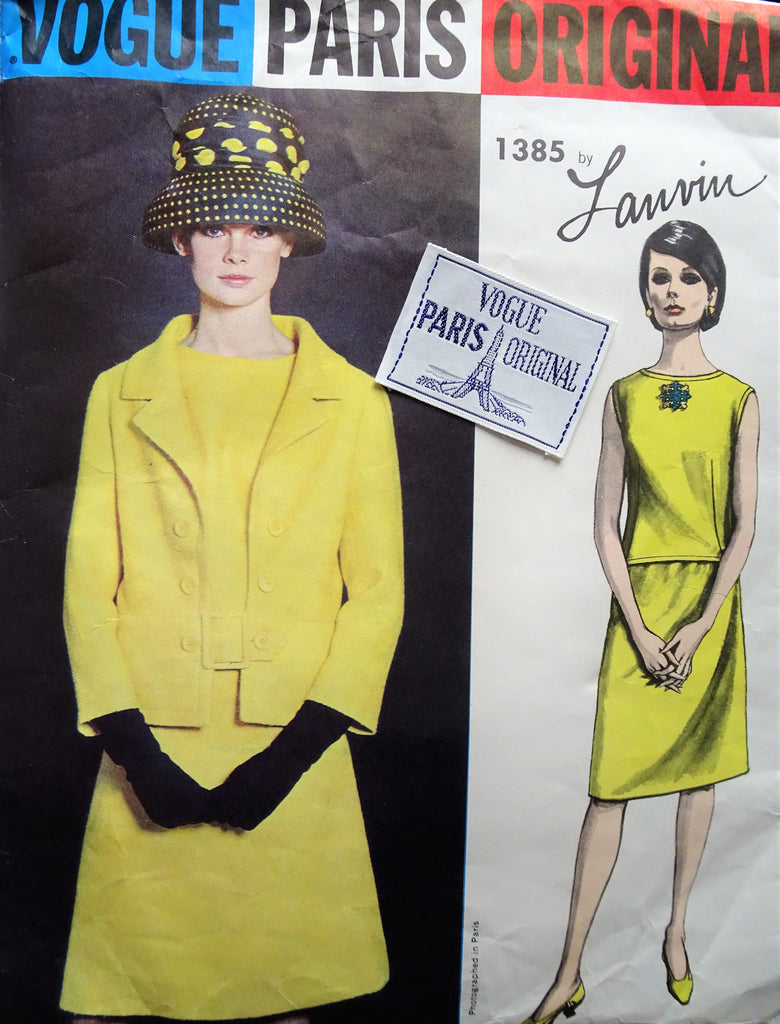 1960s STYLISH Lanvin 3 Pc Suit Pattern VOGUE PARIS ORIGINAL 1385  Lovely Fitted Jacket, Overblouse and A Line Skirt Daytime or Cocktail  Suit Bust 32 Vintage Sewing Pattern FACTORY FOLDED + Label