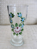 Beautiful Antique Hand Painted Glass Vase Lovely Hand Enamel Painted Pink Rose and Flowers Perfect Vanity Boudoir Shabby Chic Cottage Decor