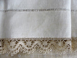 GORGEOUS Antique French Natural Linen Pillowcase With Bobbin Lace Trim Fine Vintage Linens