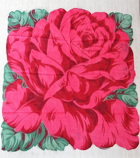 50s VINTAGE Printed Red Rose Hanky Colorful Figural Rose Floral Handkerchief To Frame Collectible Hankies Hankies To Collect