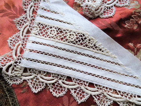 RESERVED  BEAUTIFUL Antique Collar, French Linen and Lace Collar, Lovely Openwork Design,Collectible Vintage Collars