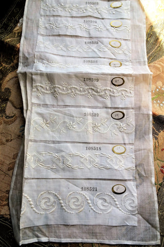 RESERVED  RARE Salesmans Sampler Antique Swiss Embroidered Lace Trim Doll Size Samples Perfect To Frame Antique Sampler ,Farmhouse, One of A Kind Gift