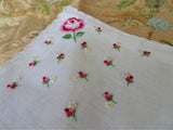GORGEOUS Vintage Hand Embroidered Hanky, Pink Roses and Rosebuds, Raised Embroidery,Bridal Handkerchief,Hankie,Never Used,Collectible Vintage Hankies