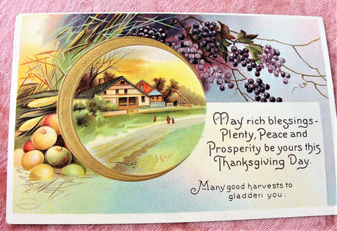 BEAUTIFUL Antique Thanksgiving Day Embossed Postcard,International Art Co, Rich Graphics, Decorative Postcards, Farmhouse Decor