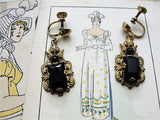 GORGEOUS Antique Czech Glass and Filigree Metal Drop EARRINGS Beautiful Design Flapper Era Collectible Costume Jewelry