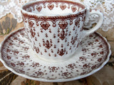 CHARMING Vintage Copeland Spode Teacup and Saucer Fleur-de-Lis Pattern Cup and Saucer, Brown Transferware, French Cottage Decor, Farmhouse Decor Collectible Teacups and Saucers