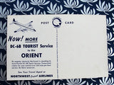 VINTAGE Postcard 1950s Interior of NORTHWEST ORIENT Airlines DC-6B Airplane Colorful Postcard Never Used Collectible Vintage Postcards